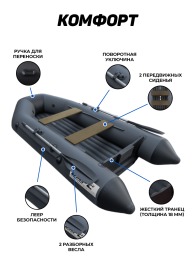 Надувная лодка Барс 2800 НДНД графит-чёрная под мотор - вид 1 миниатюра