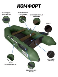 Надувная лодка Барс 2900 СКК слань+киль зеленая под мотор - вид 1 миниатюра